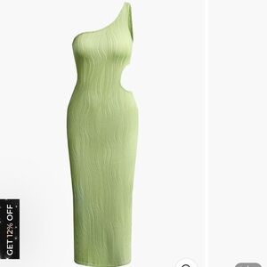 Wave Texture Cut Out One Shoulder Midi Dress